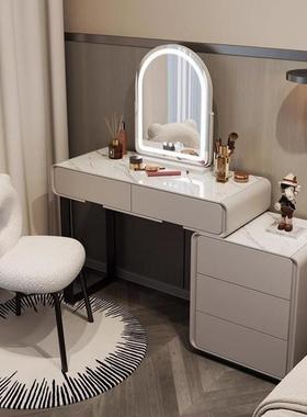 奶风妆岩板木梳油台斗柜一体网红带灯化妆桌卧室轻奢现代实简VSO
