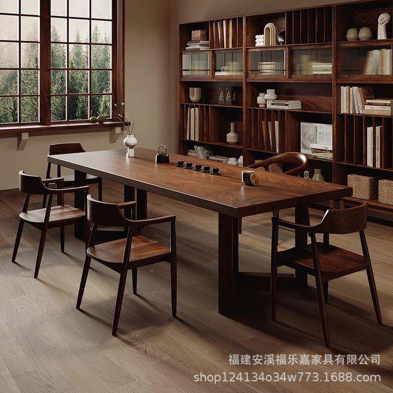 新茶中胡桃木实木桌式家客厅阳台办用公室泡GFS茶桌大板茶桌椅组