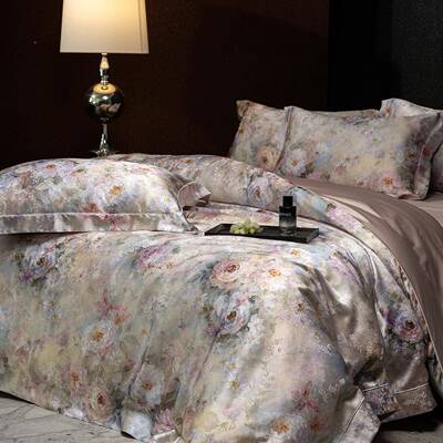 轻奢高绒端套锦丝缎莫码代尔长棉四件纯棉数印花桑蚕丝全EGR棉被