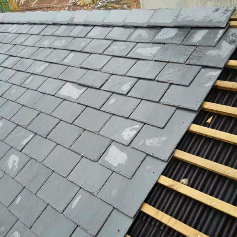 青石板瓦MTN片别屋防水鱼鳞瓦板隔热板仿古顶建筑黑色片石石瓦板