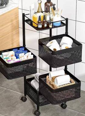 可移动蔬方用形旋物转置物架落地家免安装多层水果菜QHS置架