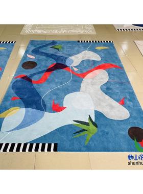 现GDH简约地中海蓝色园长方形卡通格代田子客厅茶几地儿童房卧室