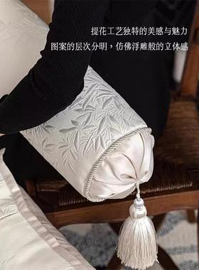 新枕中式长条枕抱客沙发扶手圆柱形白色腰枕靠PQF枕植物纹厅竹韵