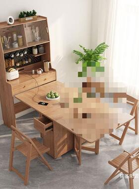 #木日式折叠餐边柜一体39478可伸缩桌带餐轮小户型靠墙原色岛台家