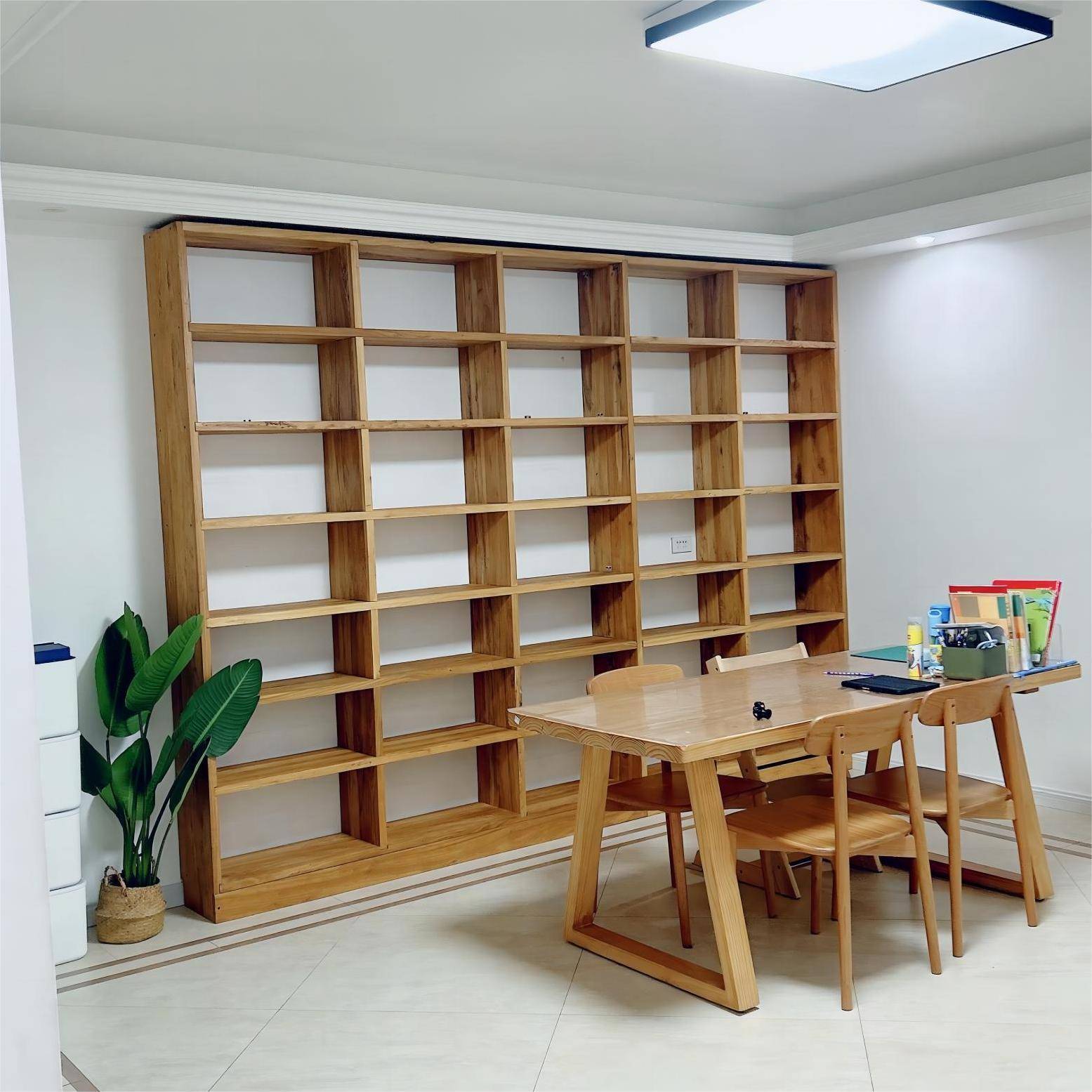 可订漆实木书LKA可订老架木榆满墙免落地大书架置物架多层原木格