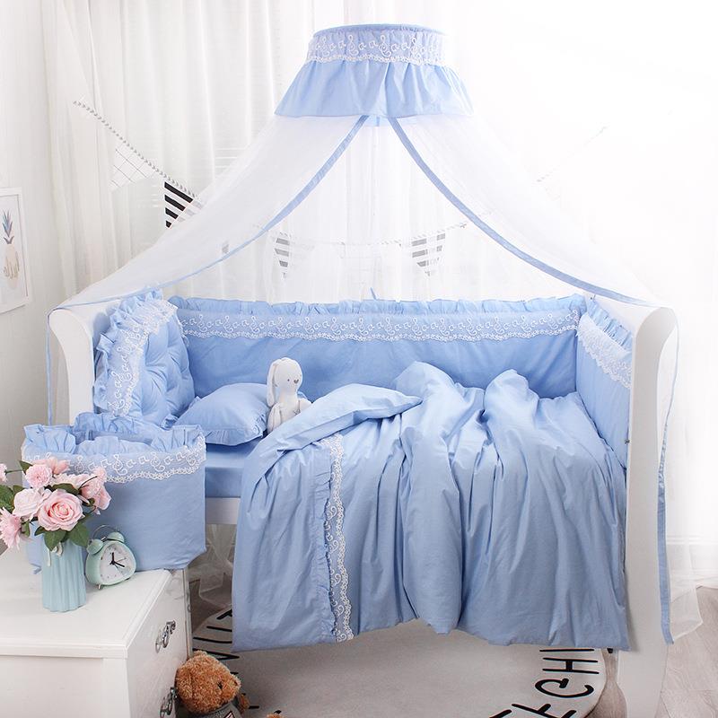 公主风纯色丝儿BYA花边婴全床围婴儿床蕾品宝宝床品四季通用棉