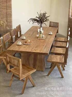 理新中式桌老榆木茶喝自然纹实木茶桌老门板茶台待客AIP办公桌椅