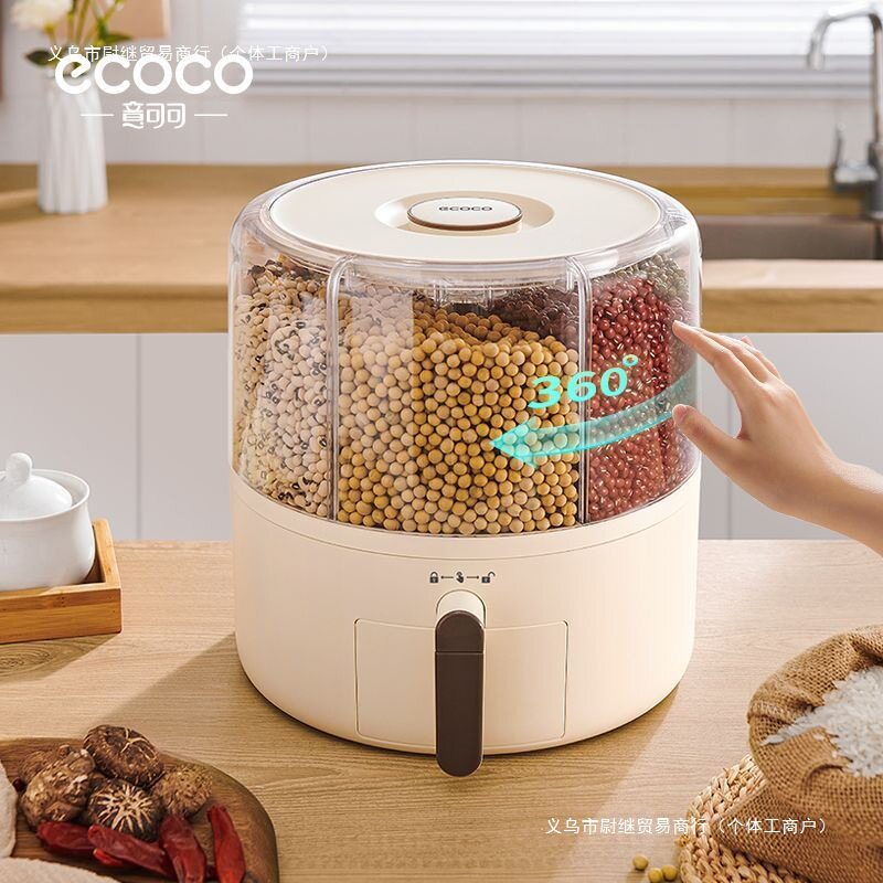 意可可米桶五谷杂粮桶带盖旋转多功能家用防虫防潮密封厨房收纳盒