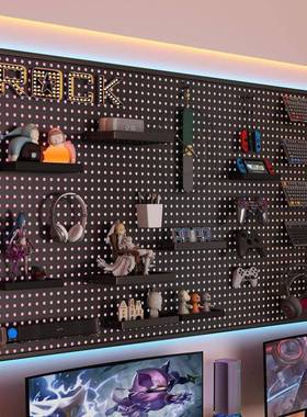 竞房洞洞铁板黑色墙上置物架书电房上KFJ方电脑桌墙纳面挂板收艺