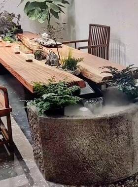 养循环流水景茶桌一观体茶台鱼创意新觞FUY中式实木曲水流桌椅长