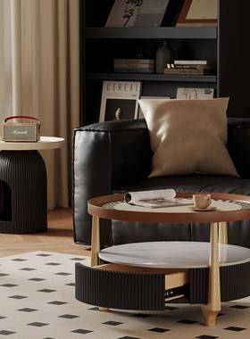 中古风圆约形茶几小户型2客厅家用现代简25新款轻83265奢0感实木