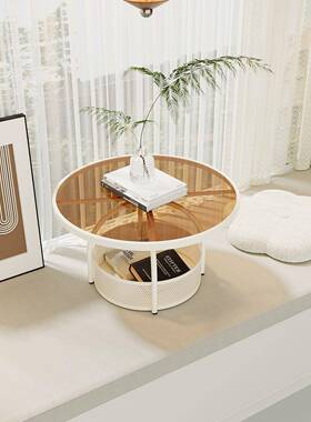 奶油风飘窗圆桌形边几桌子榻榻UTK米坐小地茶几卧室阳学台习矮三