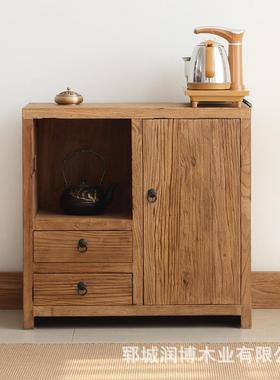 新中式木小茶水柜榆木餐40552边柜水茶桌家用现代实茶简约茶边柜