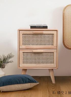 新款日式实收木藤床头柜床边编储物室柜民宿公寓卧迷VRM你小边柜