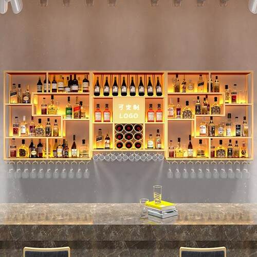 酒子吧吧台柜酒架酒靠墙墙式工业风铁艺展示柜985餐厅挂红酒架置
