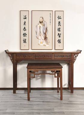 新中式中堂桌条案实木农村堂屋家EHO具仙六件供套八神桌台条几机