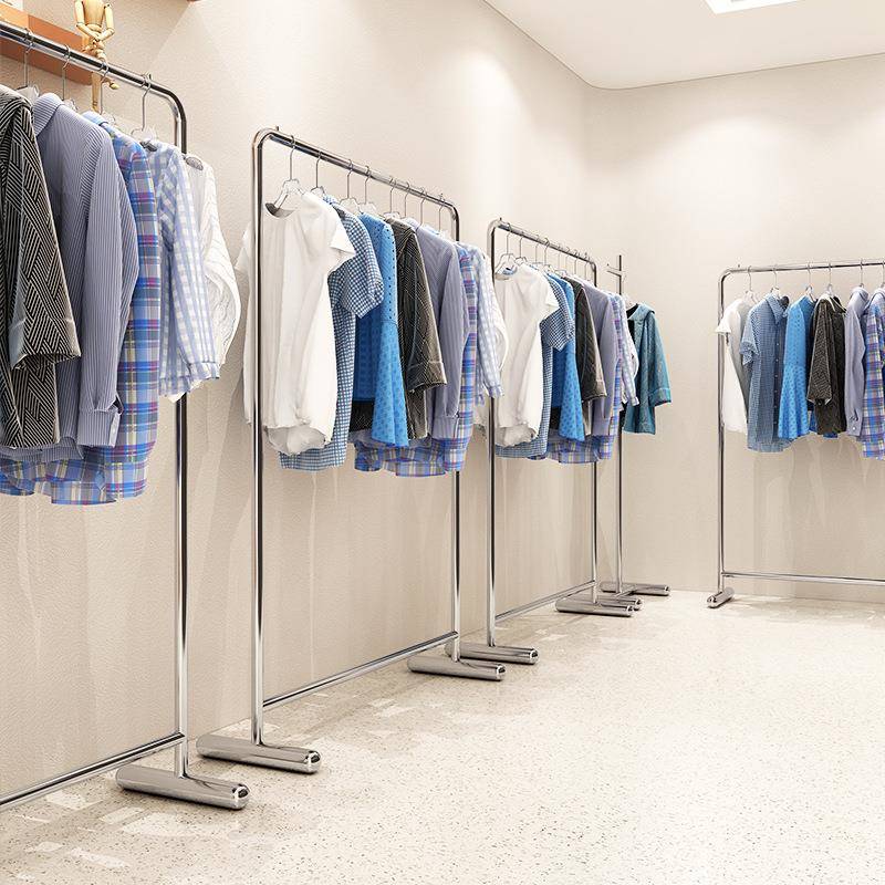 陈不锈HID钢易简服装店示架列架落地式单杠货架中展岛挂衣架