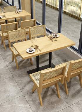 简约餐TXT厅实木卡座南藤餐椅连锁餐中式风饭编店东亚厅民宿餐椅