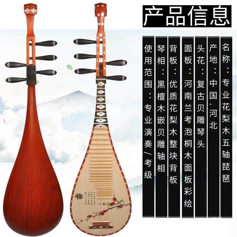 五弦琵无品牌/琶乐轴器花梨木檀相贝雕翅琵琶鸡木贝雕彩绘黑仿唐五弦琵琶
