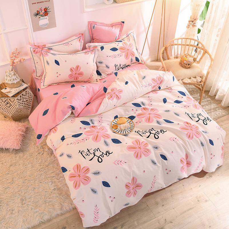 夏厚纯棉床上用品四件APK套1套00全棉床加笠春磨毛床单人被罩三4
