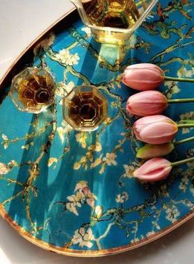 yfjy围点炉煮茶托盘木44114制用木质托盘餐盘茶盘特别的绘画多途缀