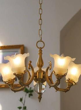 美式复古QJS全铜吊灯式古优雅璃白法玉玻客厅卧室餐中厅灯具