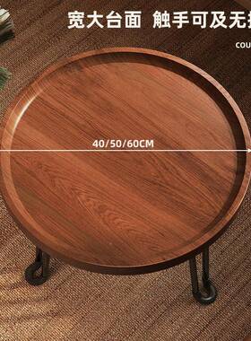 小圆桌移动可茶几沙VKJ发架置边几胡桃木角几折叠边桌阳台茶桌物