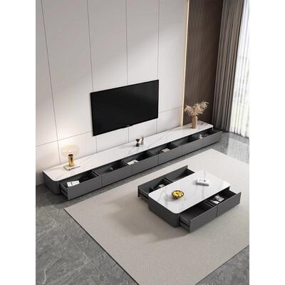 木落地电视胡柜桃色储物柜客柜厅家用中古风ETP黑实色岩板地茶几