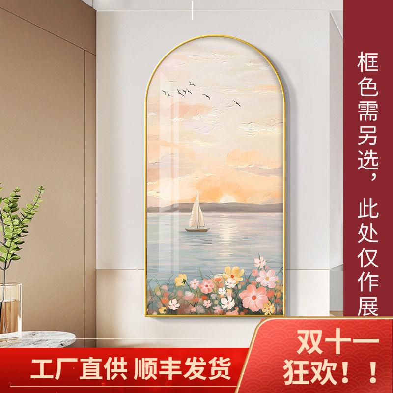现代拱形装QLJ饰挂画入玄门关半圆弧形法式晶画有框瓷背景寓意好