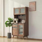 高北美WHG柜黑胡桃木餐边多功能日式 餐厅碗柜全木实玻璃收纳茶水