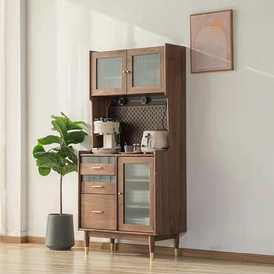 高北美WHG柜黑胡桃木餐边多功能日式餐厅碗柜全木实玻璃收纳茶水