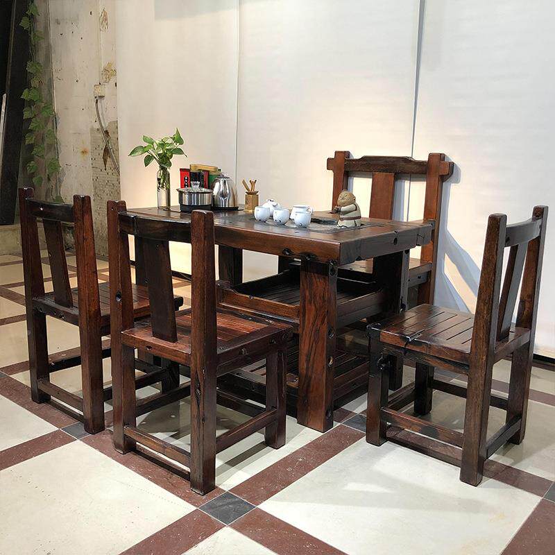 家装用台小组茶茶具套烧水壶一体老船木地漏茶GEP几茶桌椅合中式