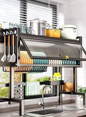 厨房洗水槽置物架碗槽水池防尘碗柜台收多功能XMH储物面防纳尘沥
