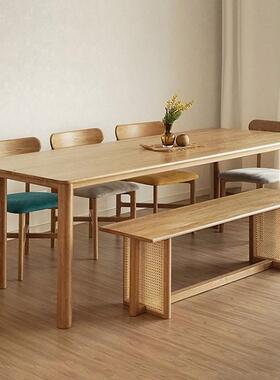 日式实木餐桌代简约长椅方形饭桌白木餐桌民宿酒WVQ店家用桌蜡现