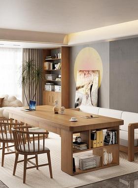 客IRP写厅实大木长实木书桌书柜一体带抽屉家用办公学习桌字桌工