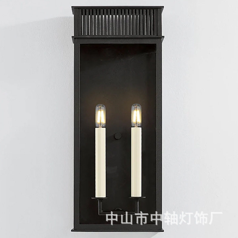 黑色户外美式铁艺玻璃方形壁灯