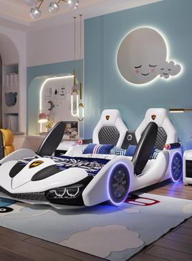 男儿童房男卧室1.5米创意汽YZT车床1.2孩m卡通带灯跑生单人床蓝色