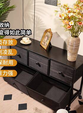 厅复古无纺纳布艺抽屉收客储柜物柜卧室可折叠衣物整理箱床头ULZ