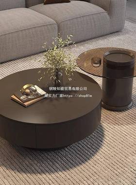 用极简岩板组合27816小户型简约现代轻奢感圆形客茶厅几家黑色网