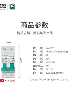 天正G电气TBDLE-80YAKD漏电退投入出断路器2P63A开关保护器