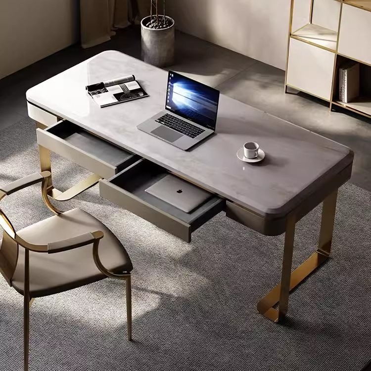 卡里冰玉天然奢石书桌设计师书桌意式轻奢书桌客厅家用书房电脑桌