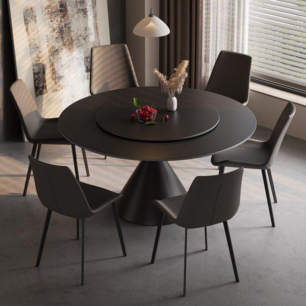 岩板圆形餐桌椅带转盘意式极简小户型现代简约轻奢家用黑色饭桌,住宅家具,岩板餐桌,淘宝优惠券,粉丝福利购,淘宝优惠卷