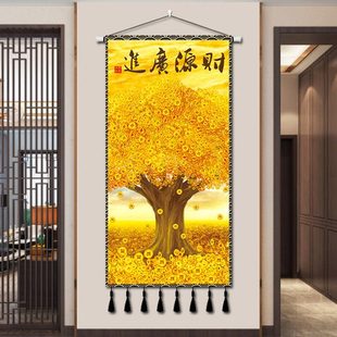 中式发财树入户玄关挂毯门口房间客厅卧室沙发布艺挂布背景布定制