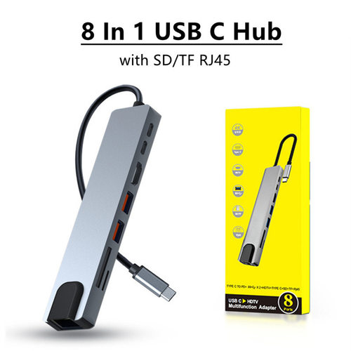 8 In 1 USB C Hub with RJ45 SD/TF Card Reader Type C 3.1 To4