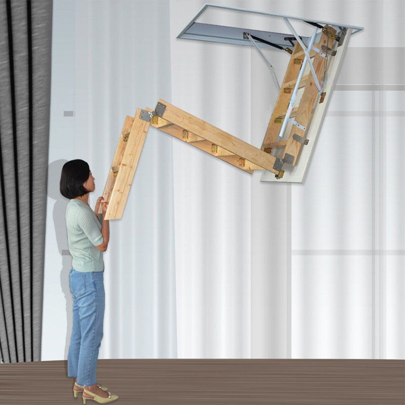 厂家直销实木折叠梯北欧加厚阁楼楼梯实木梯 木质阁楼伸缩梯爬梯