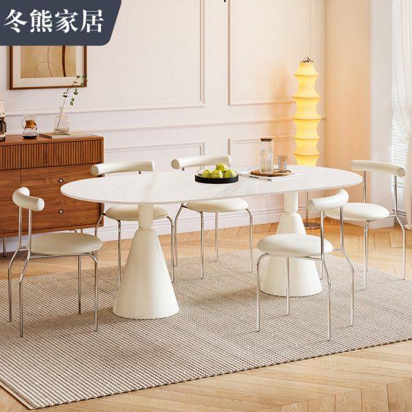 冬熊法式轻奢奶油风岩板餐桌家用餐桌椅小户型长方形圣杯岩板餐桌,住宅家具,岩板餐桌,淘宝优惠券,粉丝福利购,淘宝优惠卷