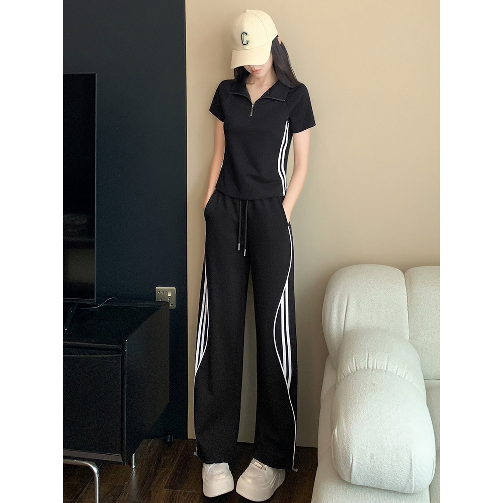 黑色休闲运动套装女小个子穿搭
