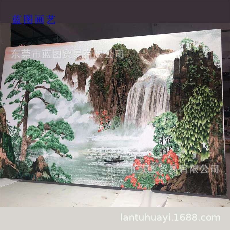 大幅风景山水画写实照片单双面刺绣苏绣中堂玄关画屏风酒店大堂
