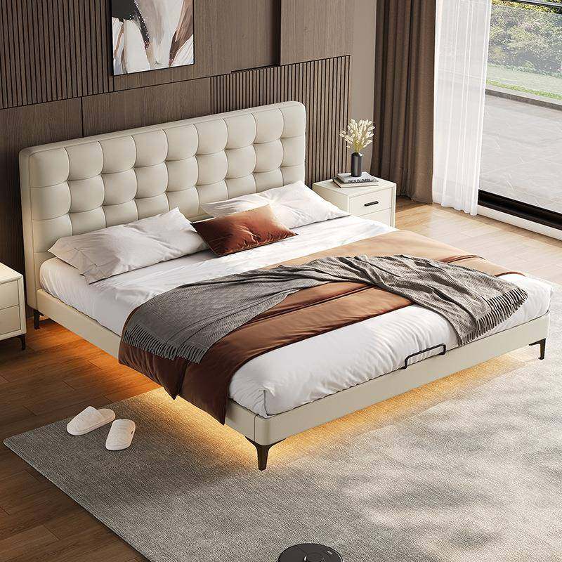 白色奶油风双人皮床木床架现代简约大户型DYC高端主钢卧小室1.8婚