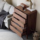 北美黑胡桃五物柜WDG简约斗全实木储柜卧室五斗橱木原木收纳柜民